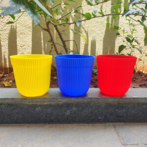 POPD001205-ax 5 inches Round Designer Pot | Plastic Planter with Ridged Pattern on surface | Stylish and Cute | Suitable for small plants and succulents used indoor / outdoor in porch, living room, Garden and can be placed on a stand
