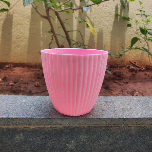 POPD001205PK-a 5 inches Round | Blue Designer Pot | Plastic Planter with stylish Ridged Pattern on surface | Stylish and Cute | Suitable for small plants and Succulents used indoor / outdoor in porch, living room, Garden and can be placed on a stand