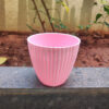 POPD001205PK-b 5 inches Round | Blue Designer Pot | Plastic Planter with stylish Ridged Pattern on surface | Stylish and Cute | Suitable for small plants and Succulents used indoor / outdoor in porch, living room, Garden and can be placed on a stand