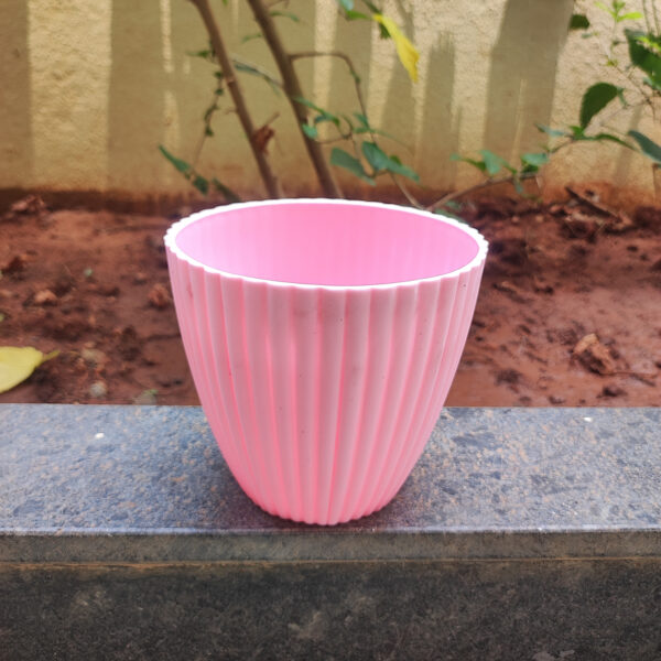 POPD001205PK-b 5 inches Round | Blue Designer Pot | Plastic Planter with stylish Ridged Pattern on surface | Stylish and Cute | Suitable for small plants and Succulents used indoor / outdoor in porch, living room, Garden and can be placed on a stand