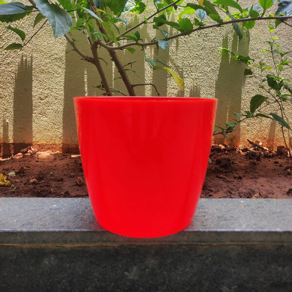 POPD001306RD-b 10 inches | Valencia Designer Pot | Plastic Planter with Plain Premium and Elegant surface | Premium and Elegant | Suitable for Indoor / Outdoor in Living Space, Office, Porch, Garden, Balcony and can be placed on Plant Stands