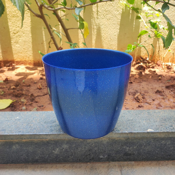 POPD002875BL-a 7.5 inches Round | Designer Pot | Plastic Planter with Elegant Glitter surface | Premium, Glitter and Elegant | Suitable for indoor / outdoor in porch, living room, Garden and can be placed on a stand