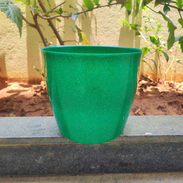 POPD002875GN-b 7.5 inches Round | Designer Pot | Plastic Planter with Elegant Glitter surface | Premium, Glitter and Elegant | Suitable for indoor / outdoor in porch, living room, Garden and can be placed on a stand