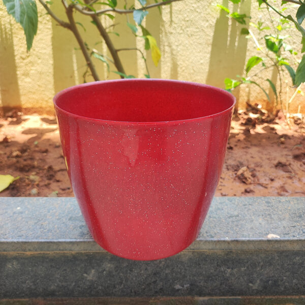 POPD002875RD-a 7.5 inches Round | Designer Pot | Plastic Planter with Elegant Glitter surface | Premium, Glitter and Elegant | Suitable for indoor / outdoor in porch, living room, Garden and can be placed on a stand