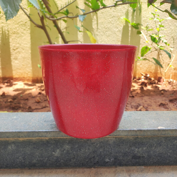POPD002875RD-b 7.5 inches Round | Designer Pot | Plastic Planter with Elegant Glitter surface | Premium, Glitter and Elegant | Suitable for indoor / outdoor in porch, living room, Garden and can be placed on a stand