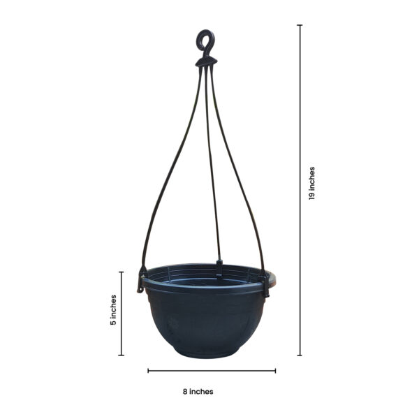 POPH001108BK-a 8 inches Round | Black Hanging Pot | Plastic Hanging Pot | Lightweight and Sturdy | Suitable for Indoor / Outdoor and can be hanged in Balcony, Courtyard, Window, Porch, Garden