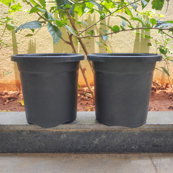 POPN000108BK-b 8 inches Round | Black Nursery Pot | Plastic Planter Short with drainage holes and plate | Tall, Lightweight and Sturdy | Suitable for Garden, Balcony, Outdoor and can be placed on Plant Stands
