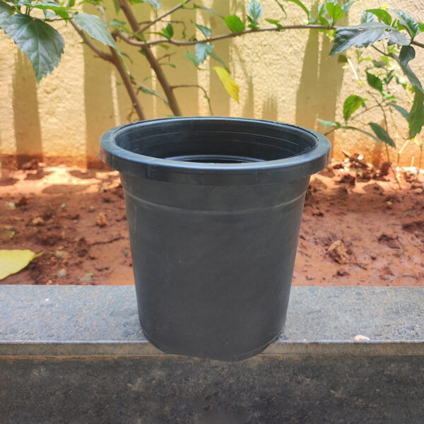 POPN000108BK-e 8 inches Round | Black Nursery Pot | Plastic Planter Short with drainage holes and plate | Tall, Lightweight and Sturdy | Suitable for Garden, Balcony, Outdoor and can be placed on Plant Stands