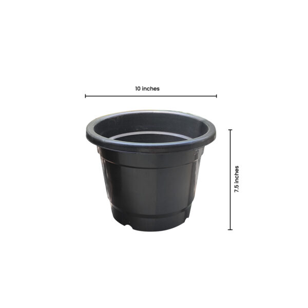 10 inches Round | Black Nursery Pot | Plastic Planter Regular with drainage holes and plate | Regular, Lightweight and Sturdy | Suitable for Garden, Balcony, Outdoor and can be placed on Plant Stands