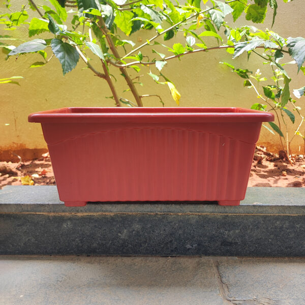 POPW000714BR-a 14 inches Rectangular | Window Pot | Plastic Planter with drainage holes and plate | Lightweight and Sturdy | Ideal at Window Sil for growing small flowering plants and Shrubs