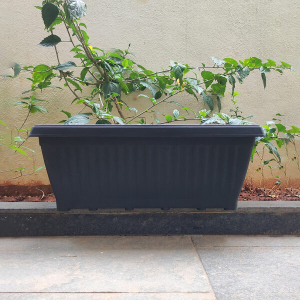 POPW000818BK-b 18 inches Rectangular | Black Window Pot | Plastic Planter with drainage holes and plate | Lightweight and Sturdy | Ideal at Window Sil for growing small flowering plants and Shrubs