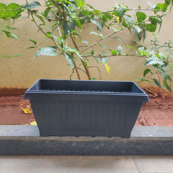 POPW000818BK-c 18 inches Rectangular | Black Window Pot | Plastic Planter with drainage holes and plate | Lightweight and Sturdy | Ideal at Window Sil for growing small flowering plants and Shrubs