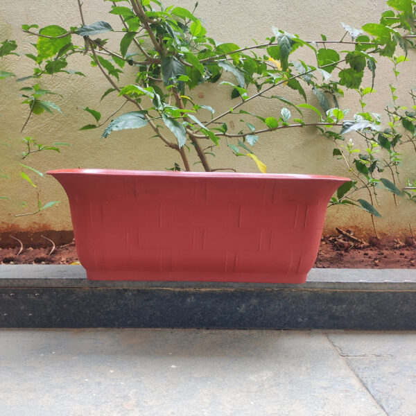 POPW004120BR-c 20 inches Rectangular | Brown Designer Pot | Plastic Rectangular Planter with stylish tapered edges | Stylish, Elegant and Cute | Ideal at Window Sil for growing small flowering plants and Shrubs