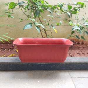 POPW004120BR-d 20 inches Rectangular | Brown Designer Pot | Plastic Rectangular Planter with stylish tapered edges | Stylish, Elegant and Cute | Ideal at Window Sil for growing small flowering plants and Shrubs