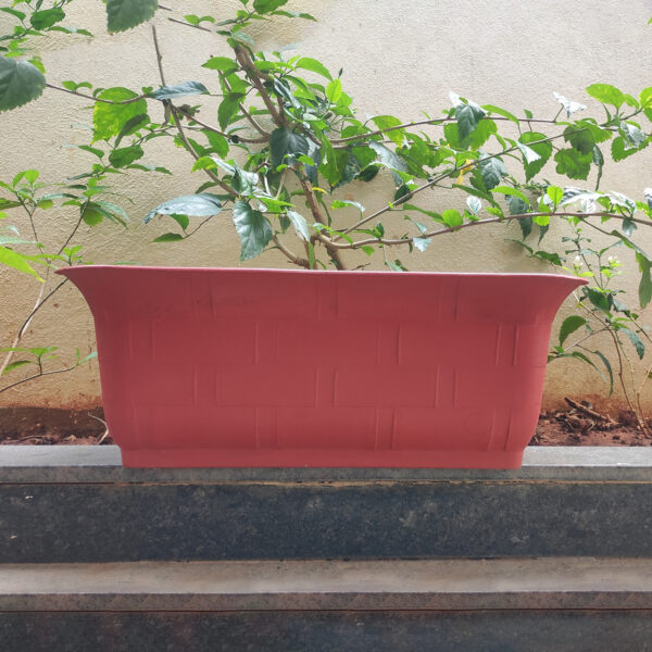 POPW004120BR-e 20 inches Rectangular | Brown Designer Pot | Plastic Rectangular Planter with stylish tapered edges | Stylish, Elegant and Cute | Ideal at Window Sil for growing small flowering plants and Shrubs