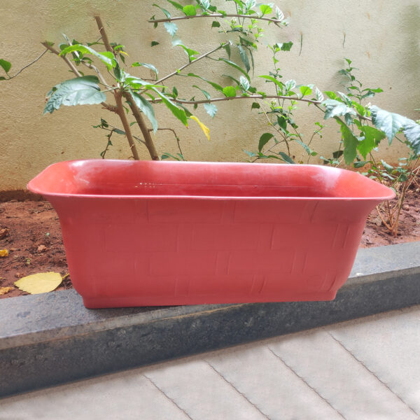 POPW004120BR-f 20 inches Rectangular | Brown Designer Pot | Plastic Rectangular Planter with stylish tapered edges | Stylish, Elegant and Cute | Ideal at Window Sil for growing small flowering plants and Shrubs