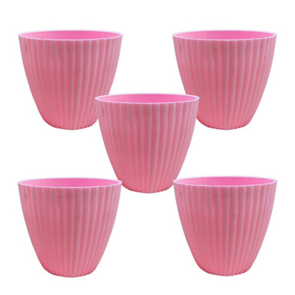 POPD001205PK5 5 inches Round | Designer Pot | Plastic Planter with Ridged Pattern on surface | Stylish and Cute | Suitable for small plants and succulents used indoor / outdoor in porch, living room, Garden and can be placed on a stand