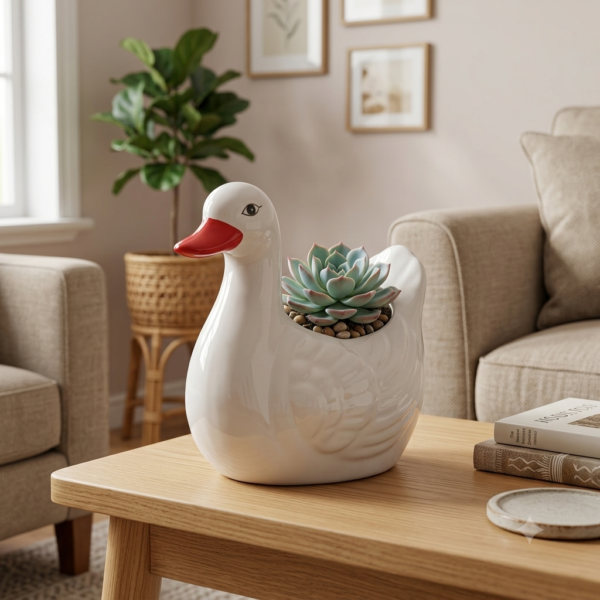 POC0003c Full of fun, Colourful Ceramic planter in the shape of cute Duck. Small planters suitable set for home decor, gifting and personal use