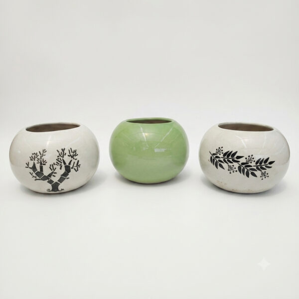 Ball Bowl Planter: Cute, Smooth Round shaped Ceramic planters. This minimalistic planters suitable set for home decor, gifting and personal use.