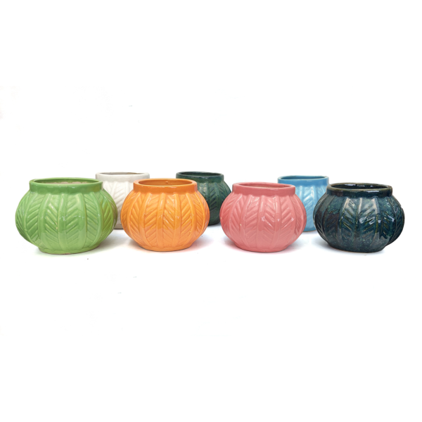 Ridged Round Barrel shaped planter: Cute Ridged round shaped minimalistic Ceramic Planters suitable set for home decor, gifting and personal use.