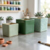 Square shaped planters: Set of 3 - Straight, Square, minimalistic Ceramic planters in Small, Medium & Big sizes. These planters are suitable set for home decor, gifting and personal use