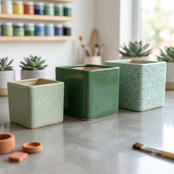 Square shaped planters: Set of 3 - Straight, Square, minimalistic Ceramic planters in Small, Medium & Big sizes. These planters are suitable set for home decor, gifting and personal use