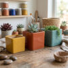 Square shaped planters: Set of 3 - Straight, Square, minimalistic Ceramic planters in Small, Medium & Big sizes. These planters are suitable set for home decor, gifting and personal use