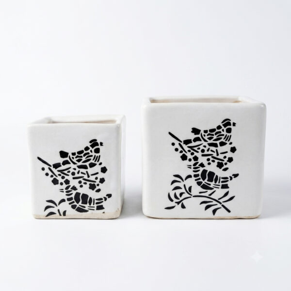 POC0018a Square shaped planters: Set of 2 - Straight, Square, simple printed Ceramic planters in Small & Big sizes. Minimalistic planters suitable for home decor, gifting and personal use