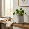 Horizontal ridged Cylinder shaped Planter - Simple narrow Ceramic planter in Big size. Minimalistic planters suitable set for home decor, gifting and personal use
