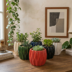 POC0023f Double ridged bowl Planter - Cute and Plain coloured Ceramic planters suitable for succulents ideal for Study, Tea table, Work stations and gifting