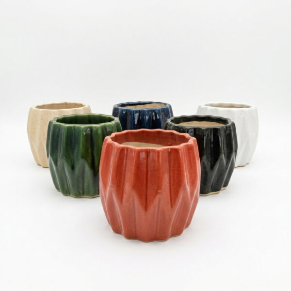 Double ridged bowl Planter - Cute and Plain coloured Ceramic planters suitable for succulents ideal for Study, Tea table, Work stations and gifting