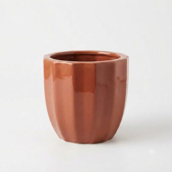 POC0024a Fluted and bottom-tapered Planter - Cutely ridged, conventional style Plain coloured bottom tapered Ceramic planter suitable set for home decor, gifting and personal use