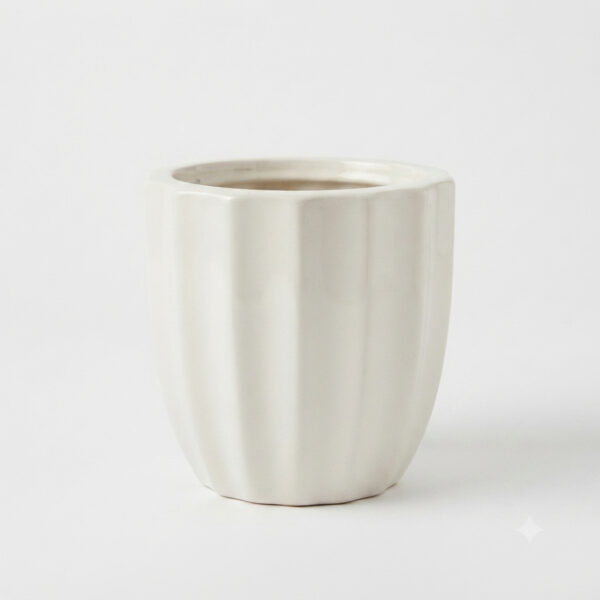 POC0024b Fluted and bottom-tapered Planter - Cutely ridged, conventional style Plain coloured bottom tapered Ceramic planter suitable set for home decor, gifting and personal use