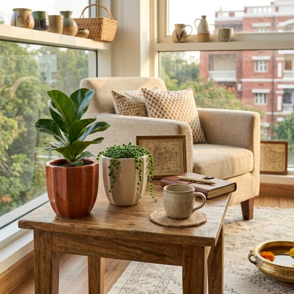 POC0024d Fluted and bottom-tapered Planter - Cutely ridged, conventional style Plain coloured bottom tapered Ceramic planter suitable set for home decor, gifting and personal use