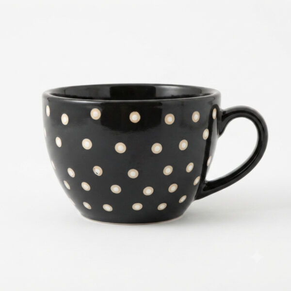 POC0025a Large Tea Cup shaped planter - Cutely crafted with polka dots, conventional style, Plain coloured Tea Cup shaped Ceramic planter suitable set for home decor, gifting and personal use