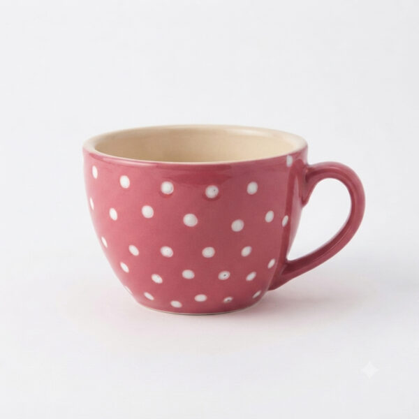 POC0025d Large Tea Cup shaped planter - Cutely crafted with polka dots, conventional style, Plain coloured Tea Cup shaped Ceramic planter suitable set for home decor, gifting and personal use