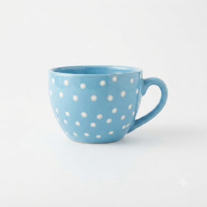 POC0025e Large Tea Cup shaped planter - Cutely crafted with polka dots, conventional style, Plain coloured Tea Cup shaped Ceramic planter suitable set for home decor, gifting and personal use