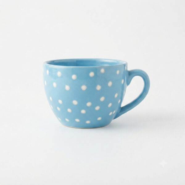 POC0025e Large Tea Cup shaped planter - Cutely crafted with polka dots, conventional style, Plain coloured Tea Cup shaped Ceramic planter suitable set for home decor, gifting and personal use