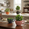 POC0025f Large Tea Cup shaped planter - Cutely crafted with polka dots, conventional style, Plain coloured Tea Cup shaped Ceramic planter suitable set for home decor, gifting and personal use