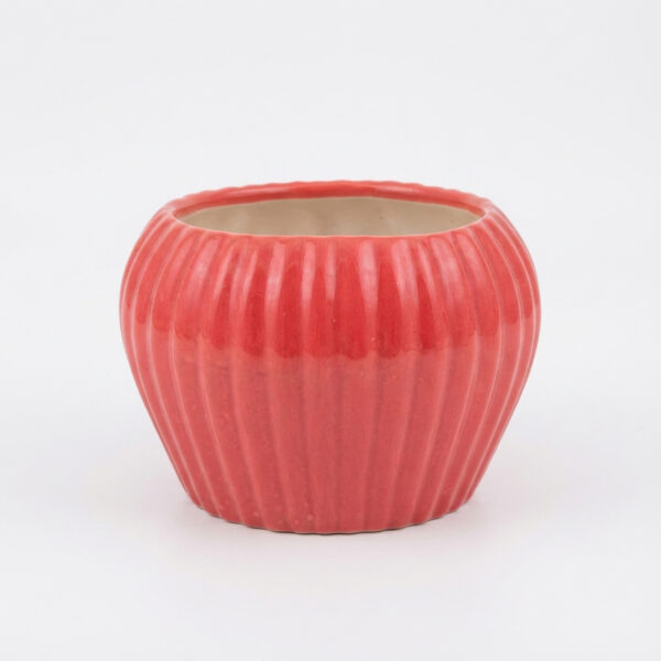 Apple shape Ribbed planter: Small - Cute vertical ribbed surface, Apple shaped Ceramic planters, suitable set for home decor, gifting and personal use