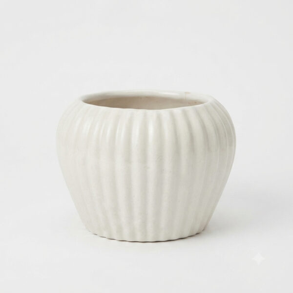 Apple shape Ribbed planter: Small - Cute vertical ribbed surface, Apple shaped Ceramic planters, suitable set for home decor, gifting and personal use