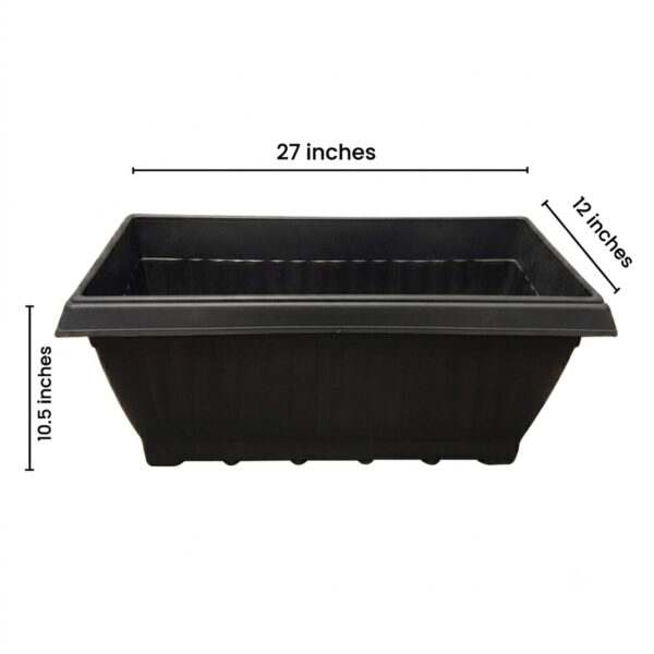 POPW000927BL-a 27 inches Rectangular | Window Pot | Plastic Planter with drainage holes | Lightweight and Sturdy | Ideal at Window Sil for growing small flowering plants and shrubs