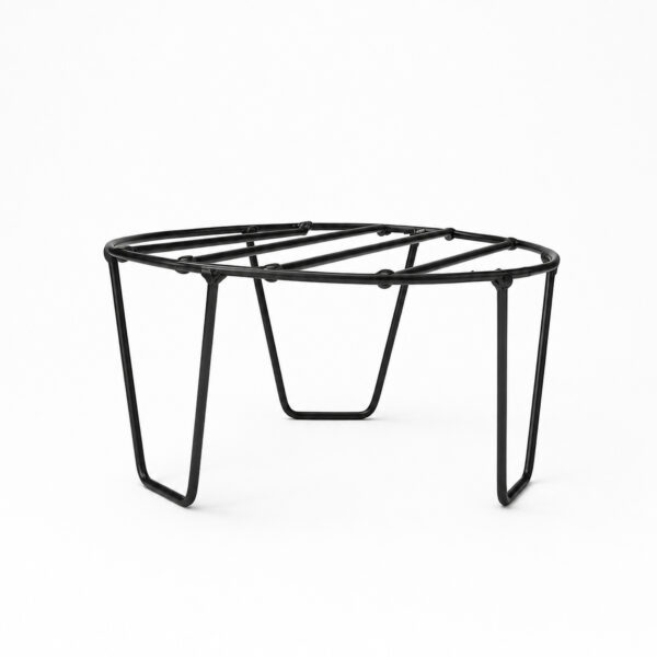 PS01MT0001a Sturdy Black galvanised steel plant stand (Big) with a round wire-frame top and tapered tripod legs. Rust-resistant, powder-coated finish for durable, long-lasting indoor or outdoor use at Home Garden, Balcony and Terrace.