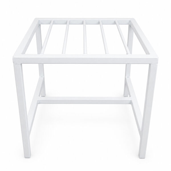 PS01MT0003a Sleek white galvanised steel pipe Plant Stand with a square frame and cross-braced legs for stability. Rust-resistant, powder-coated finish suits indoor or outdoor plants pots