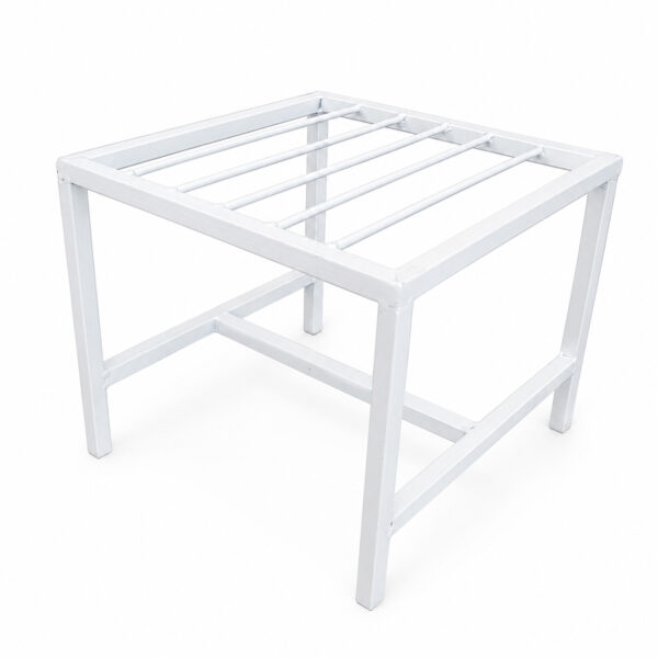 PS01MT0003d Sleek white galvanised steel pipe Plant Stand with a square frame and cross-braced legs for stability. Rust-resistant, powder-coated finish suits indoor or outdoor plants pots