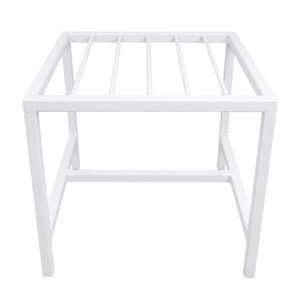 PS01MT0003e Sleek white galvanised steel pipe Plant Stand with a square frame and cross-braced legs for stability. Rust-resistant, powder-coated finish suits indoor or outdoor plants pots