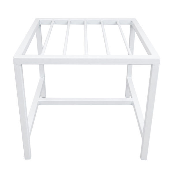 PS01MT0003e Sleek white galvanised steel pipe Plant Stand with a square frame and cross-braced legs for stability. Rust-resistant, powder-coated finish suits indoor or outdoor plants pots