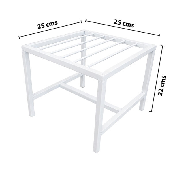 PS01MT0003f Sleek white galvanised steel pipe Plant Stand with a square frame and cross-braced legs for stability. Rust-resistant, powder-coated finish suits indoor or outdoor plants pots