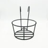 PS01MT0004a Round black galvanised steel hanging planter basket with sturdy hook design for railings or fences. Rust-resistant, powder-coated finish; ideal for outdoor plants, herbs, or balcony décor.