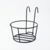 PS01MT0004b Round black galvanised steel hanging planter basket with sturdy hook design for railings or fences. Rust-resistant, powder-coated finish; ideal for outdoor plants, herbs, or balcony décor.